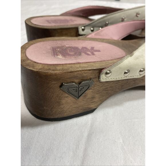 Roxy Quicksilver Vintage Moonstone Wood Sandal With Bling And Thick Heel Y2K - Picture 5 of 6